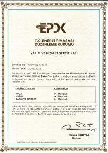 EPDK YAPIM VE HİZMET SERTTİFİKASI